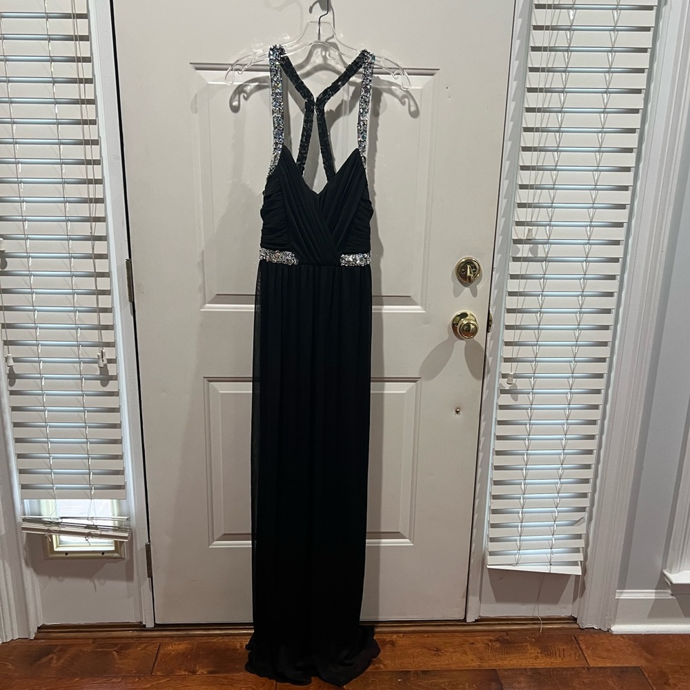 City Triangles Black Prom Dress/Evening Gown with Silver Rhinestone Accents